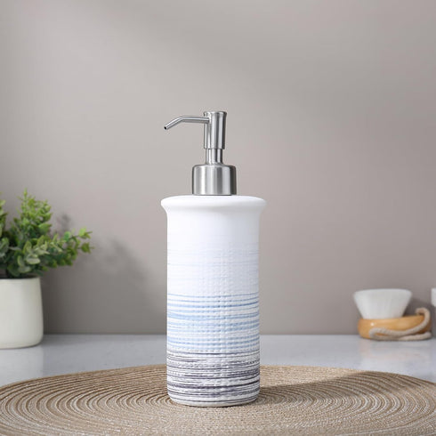 Ceramic Soap Dispenser Blue for Bathroom Kitchen Countertop, Blue and White Hand Soap Dispenser 10oz Bottle Refillable with 304 Stainless Steel Pu...