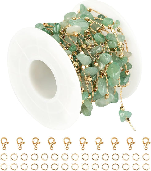KYUNHOO Charming Green Raw Gemstones Jewelry Chain for Jewelry Making 5m Gold Plated Brass Necklace Chains Bulk Decoration Chain DIY Jewelry Suppl...