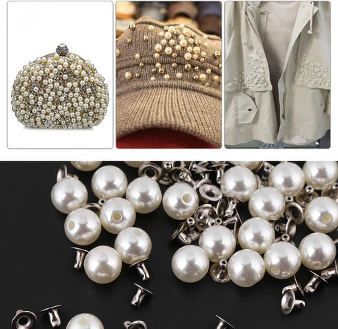 Walfront Beads for Fabric Decoration Mixed Pearls Round Rivets Studs Buttons Embellishments Pearls for Leathercrafts Bag Shoes Clothes Bracelet (W...
