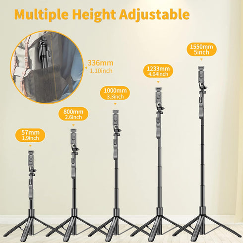 61" Selfie Stick Tripod, All in One Extendable Phone Tripod Stand with Wireless Remote 360° Rotation for iPhone and Android Phone Selfies, Video R...