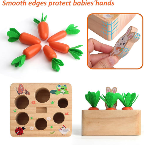 SKYFIELD Carrot Harvest Game Wooden Toy for Baby Boys and Girls 1 2 3 Year Old, Educational Shape Sorting Matching Puzzle Gift Toy with 7 Sizes Ca...