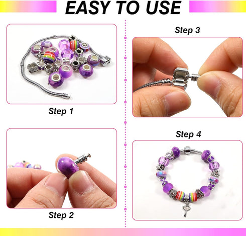 TOAOB 100pcs Assorted European Large Holes Beads Purple Spacer Lampwork Glass Craft Beads Assortments Rhinestone Metal Beads for DIY Charms Bracel...