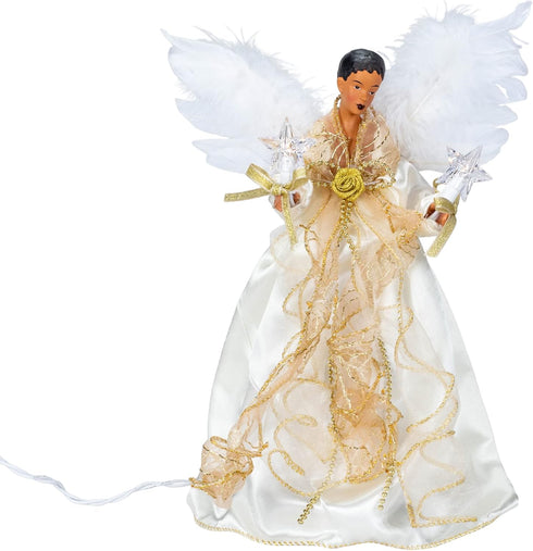 Kurt Adler Lighted Christmas Tree Treetop, 10-Lights, African American Angel, Ivory & Gold, 12in...