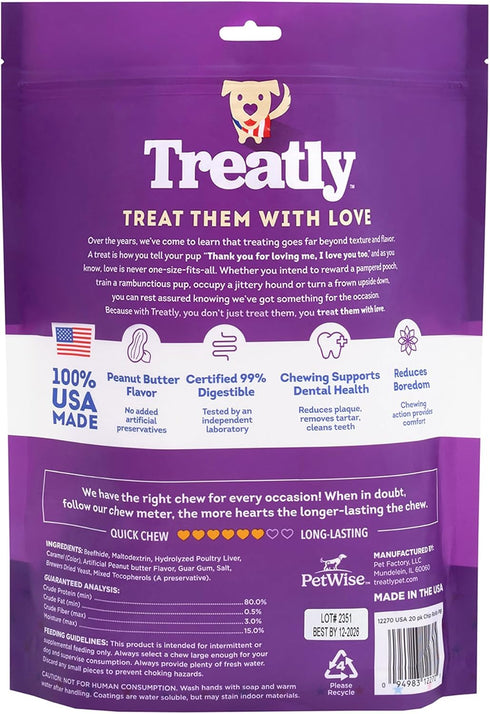 USA Beefhide Chip Rolls 5-6" Dog Chew Treats - Peanut Butter Flavor, 20 Count/1 Pack...