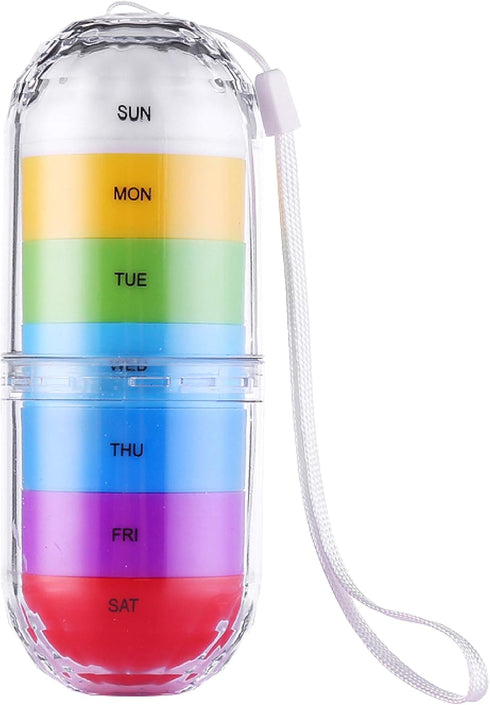 Deke Rainbow 7 Day Waterproof Pill Organizer case Tower Box Medicine Planner case (Seven Day Weekly Travel Container) Medication, Vitamin Holder O...