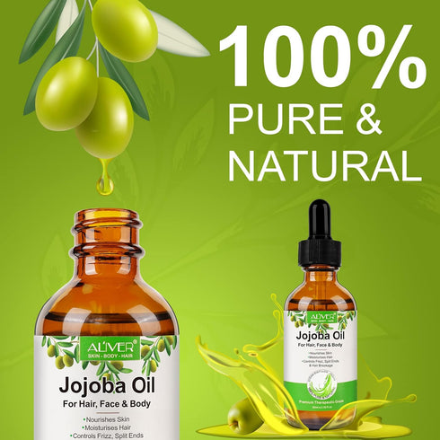 Jojoba Oil for Hair Oil and Body Oil, Natural Cold Pressed Skin Care Cuticles Oil for Hair Care and Skin Deeply Moisturizing, Effective for Dry Da...