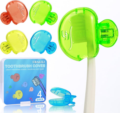 4 Pack Toothbrush Protector Caps: Portable Dustproof Brush Head Covers for Travel & Home Use - Universal Fit for Electric & Manual Brushes (Blue, ...