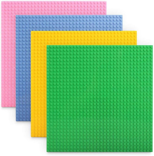 Lekebaby Classic Baseplates, Building Blocks Set Base 100% Compatible with Major Bricks Brands,10x10 Inch Flat Bottom Baseplates Pack of 4, Macaro...