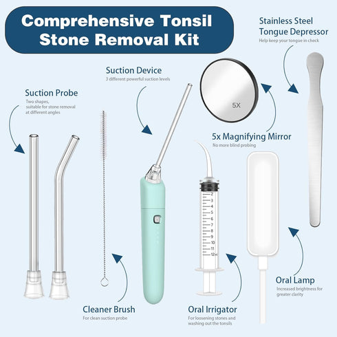 Electronic Tonsil Stone Remover Vacuum, Tonsil Stone Removal Kit with 3 Suction Modes, Include Oral lamp, Oral Irrigator, 5X Magnifying Mirror, In...
