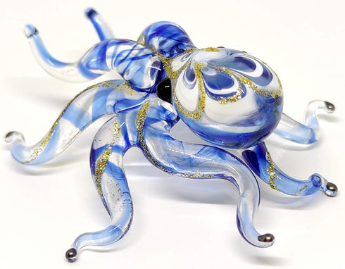 Octopus Miniature Figurines Animals Hand Blown Color Glass Art Collectible Gift Decorate 3.25" (Blue Tone)...