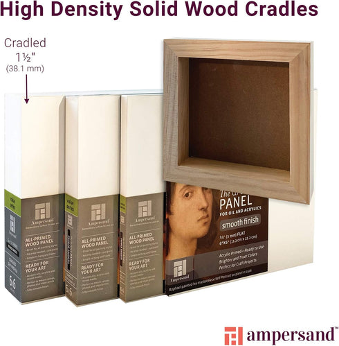 Ampersand Art Supply Wood Gesso Artist Painting Panel: Primed Smooth, 6" x 6", 1-1/2" Cradled Profile...