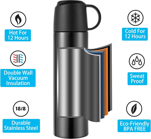 Stainless Steel Water Bottle-Insulated Vacuum Coffee Cup with Leakproof Lid & Cup,Double Walled Flask Thermos Cup,Sport Travel Mug keeps Hot & Col...