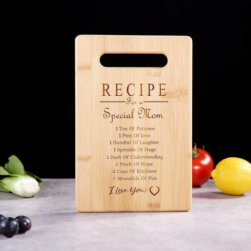 Mother's Day Recipe Mothers Gift Special Love Heart Mom Birthday Bamboo Cutting Board Gifts(MOM-1)...