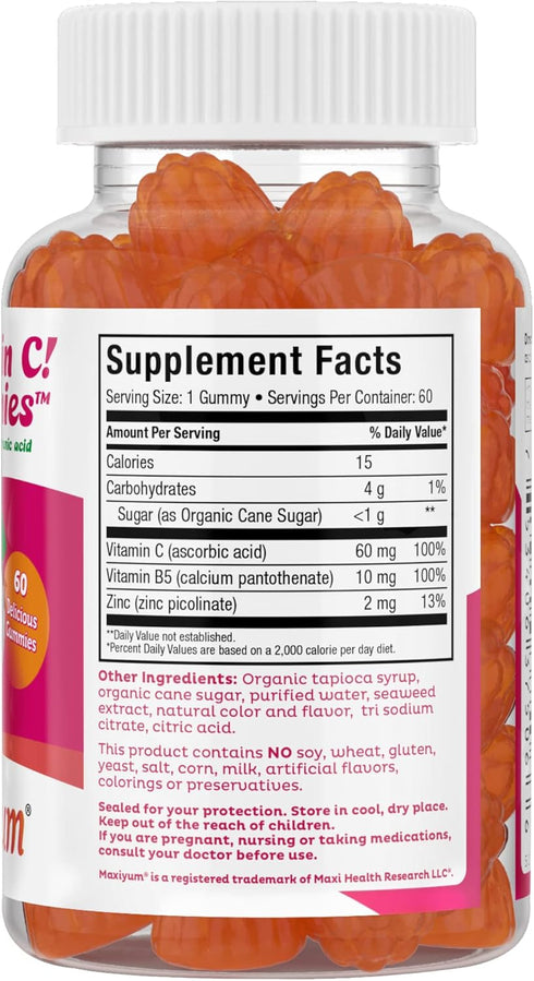 Vitamin C Gummies with Zinc - Maxi-Health Vitamin C with Zinc for Children and Adults - Respiratory Support and Immune Booster - No Preservatives ...
