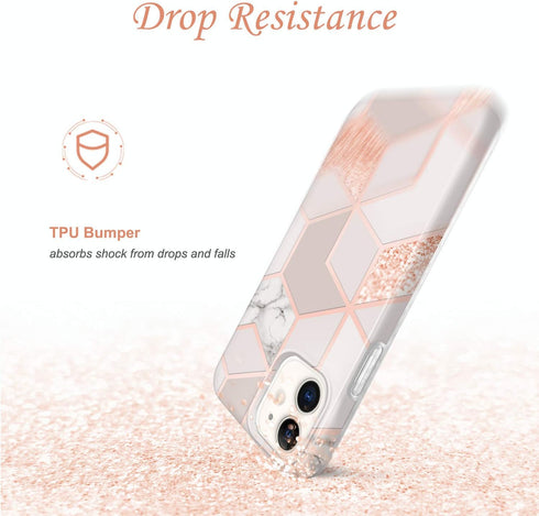 JAHOLAN Bling Glitter Sparkle Case Compatible with iPhone 12 Mini Marble Design Clear Bumper TPU Soft Rubber Silicone Cover Phone Case 5.4 inch - ...