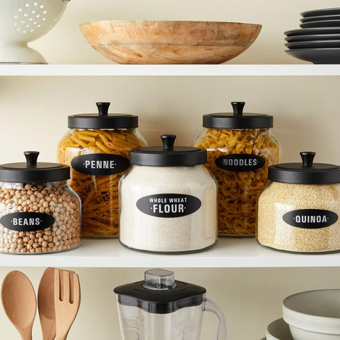 Talented Kitchen 158 Pieces Chalkboard Pantry Stickers - 158 Pieces, White All-Caps on Black, 8.5 x 11 in - Water-Resistant Vinyl Preprinted Label...