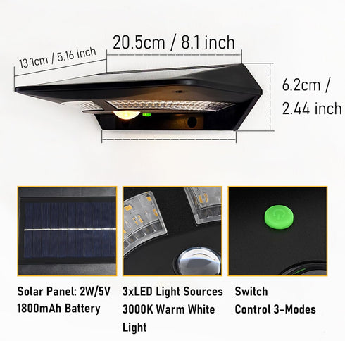 Solar Motion Sensor Outdoor Wall Light, Solar Sconce Lights Waterproof 3 Modes, Battery Solar Security Lighting LED for Porch Garden Patio Yard, 3...