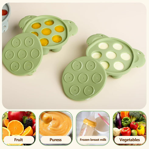 2 Pack Silicone Baby Food Feeders + Mini Freezer Tray for 4 Months+ Infant Solid Food Safe Self Feeding, BPA Free Breastmilk Popsicle Teether Set ...