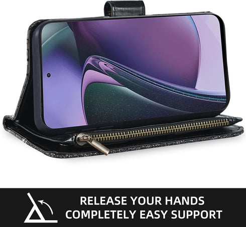 Asuwish Phone Case for Motorola Moto G Stylus 4G 2023 Wallet Cover with Screen Protector and Wrist Strap Bling Glitter Leather Flip Zipper Card Ho...