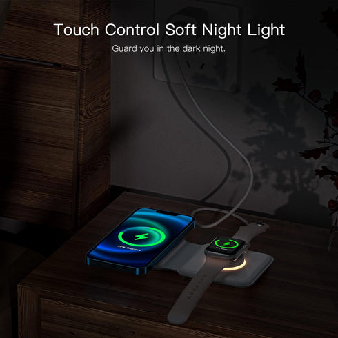 ESSAGER 2 in 1 Foldable Wireless Charger for iPhone 15/14/13/12/11 Series, Magnetic Wireless Charging Station, Travel Wireless Fast Charging Pad f...