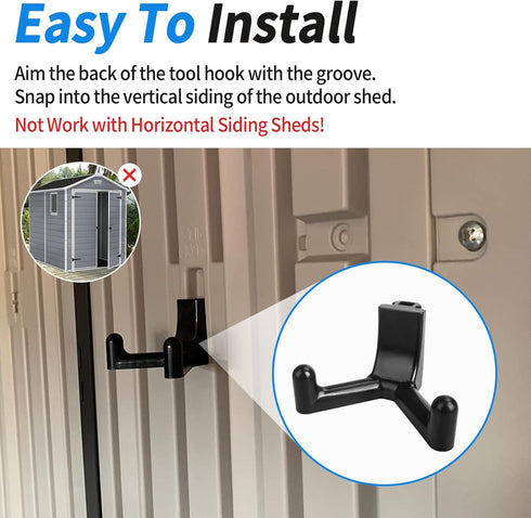 Tool Hooks Compatible with Lifetime Storage Shed Accessories, Black Shed Hook fit for Rakes Shovels Scissors Knives Power Tools, Plastic Shed Acce...