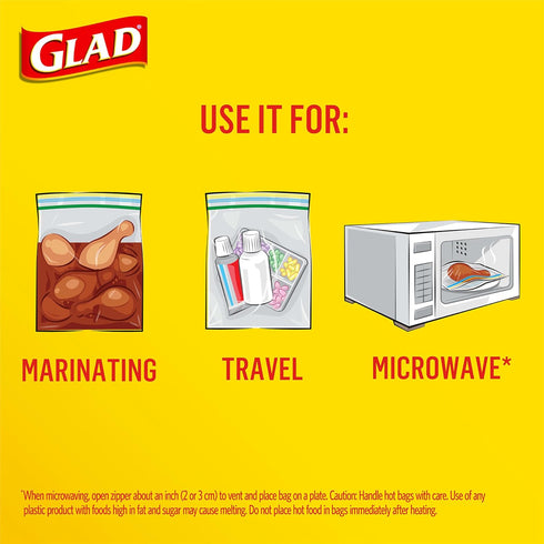 Glad Zipper Food Storage Plastic Bags, Snack, 50 Count (Packaging May Vary)...