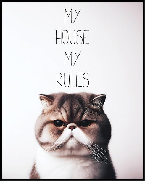 Posterizer 1 pcs-My House My Rules-Funny Art for cat lovers-Comedy Art-Art for Animal Lovers-Decor for Home & Office- UNFRAMED Wall Art...