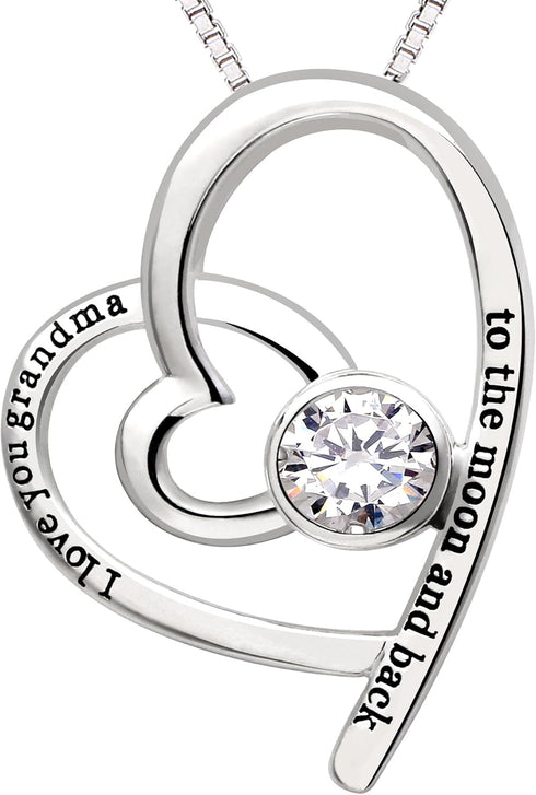 ALOV Jewelry Sterling Silver "I love you grandma to the moon and back" Love Heart Cubic Zirconia Pendant Necklace...