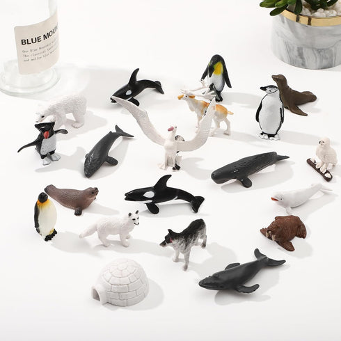 ONEST 25 Pieces Mini Arctic Animals Figurines Set Polar Animal Toys Plastic Arctic Tundra Deer Toy Animal Small White Bear Arctic Fox for Kids Bir...