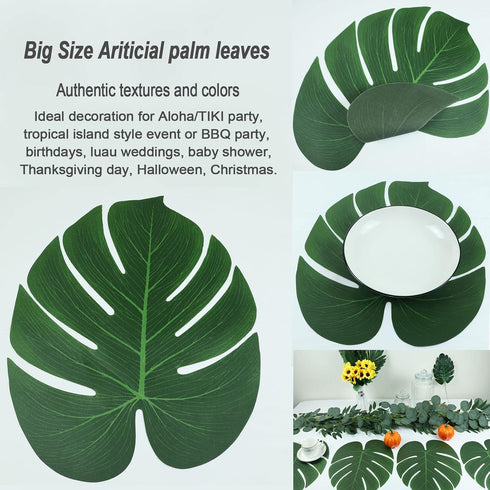 Hopeak Artificial Palm Leaves 24 Pieces Large Palm Leaves for Hawaiian Luau Party Jungle Beach Theme Party Birthday Table and Wall Decorations...