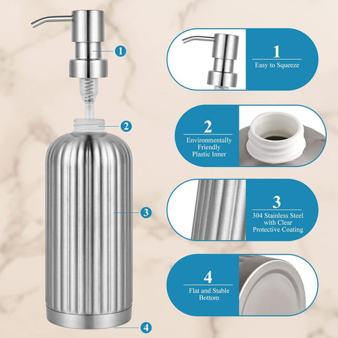 Countertop Soap Dispenser - Rust-Proof Roman Column Shaped Stainless Steel Bottle with Pump for Bathroom and Kitchen - 18 oz Brushed Nickel Liquid...