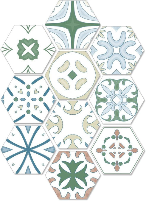 10 Pcs Hexagon Non-Slip Floor Sticker for Home Decor, Peel and Stick Self-Adhesive Wall Sticker for Living Room Kitchen Bathroom, 7.9x9.1inch, 052...