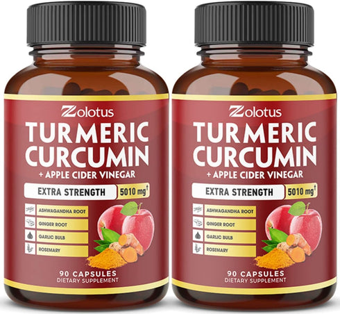 2packs 90 Capsules Turmeric Curcumin + Apple Cinder Vinegar Capsules, Equivalent to 5010mg, 6 Month Supply with Ashwagandha, Ginger, 95% Standardi...