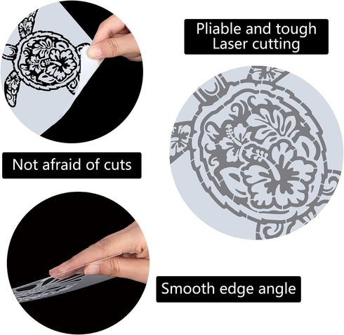 GORGECRAFT 11.8x11.8 Hollow Out Sea Turtle Stencil Ocean Animal Hibiscus Flower Painting Stencils Reusable Large Hawaiian Summer DIY Drawing Templ...