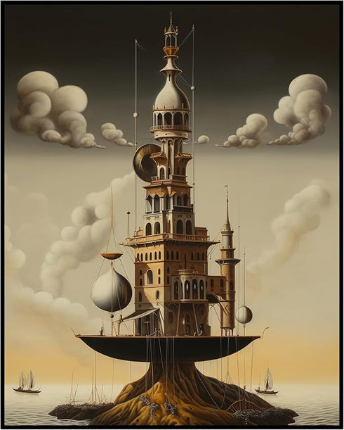Posterizer 1 pcs-rustic futuristic steampunk flying building-Abstract & Modern Art-Fantasy & Fiction Art-Gift for Art Lovers-Decor for Home & Offi...
