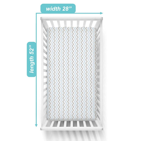 TL Care 100% Natural Cotton Fitted Crib Sheet 52" x 28" - Soft, Breathable, Hypoallergenic & Gentle Toddler Bed Sheet, Blue Zigzag, Neutral for Bo...