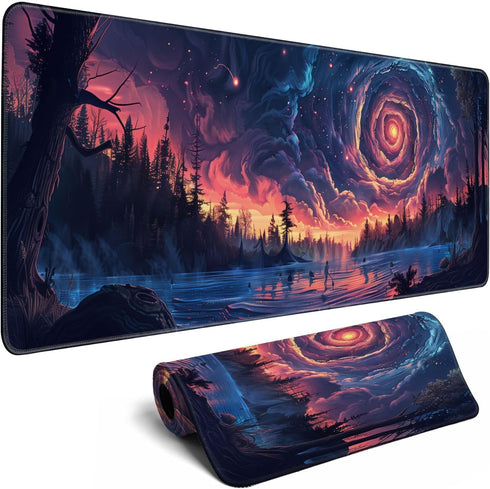 Moon Large Mouse Pad Night Sky Mousepad Forest Desk Mat, Big Full Keyboard and Mouse Pad Cool Desk Pad for Keyboard Mouse with Stitched Edges Anti...