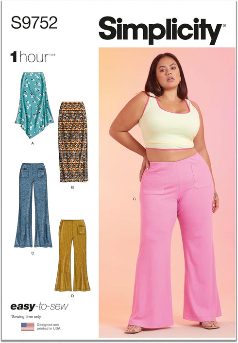 Simplicity Easy Women's Knit Skirts and Pants Sewing Pattern Packet, Code S9752, Sizes 20W-22W-24W-26W-28W, Multicolor...