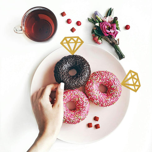 Topoox 50 Pack Gold Glitter Diamond Ring Donut Toppers Cupcake Picks for Bridal Shower Engagement Party Decorations...