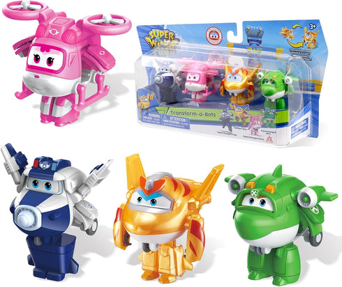 Super Wings 2" Transform-a-Bot 4-Pack, Supercharged Paul, Dizzy, Golden Boy, Mira, Airplane Toys Mini Action Figures, Preschool Toys for 3 4 5 Yea...