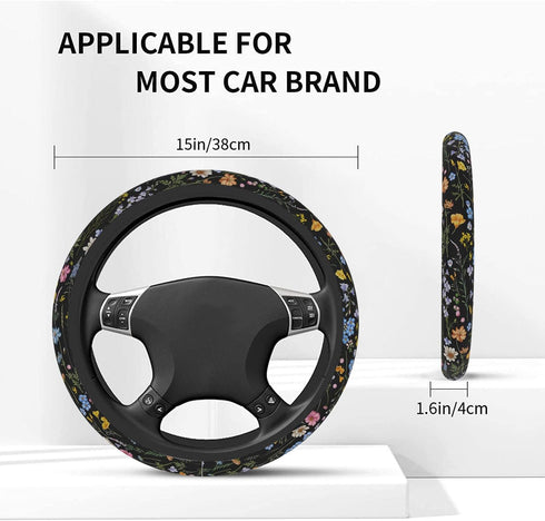Colorful Wildflower Steering Wheel Cover Neoprene Material Most Cars Universal 15 inch Premium Non-Slip Breathable Flower Embroidery Car Steering ...