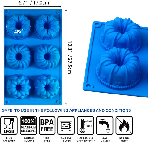 Mini Fluted Tube Cake Pan, 6Cavity Heritage Fluted Tube Cake Silicone Mold for Baking,Non Stick Fancy Molds for Fluted Tube Cake (Mix)...