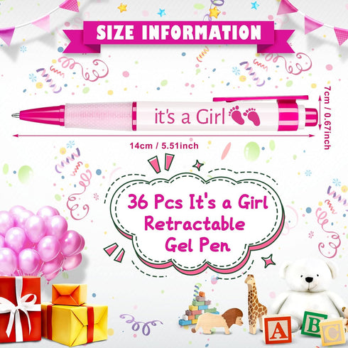 Woanger 36 Pcs Baby Shower Pens for Boys Girls Retractable Gel Pens Blue or Pink Baby Shower Favors Thank You Gifts for Guests(It's a Girl Style)...