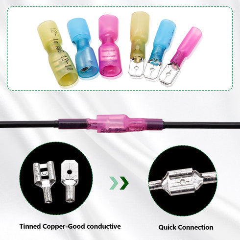 Twidec/230PCS Heat Shrink Spade Connectors Kit 22-10 AWG Female and Male Spade Terminlas Quick Disconnect Connectors Fully Insulated Electrical Wi...