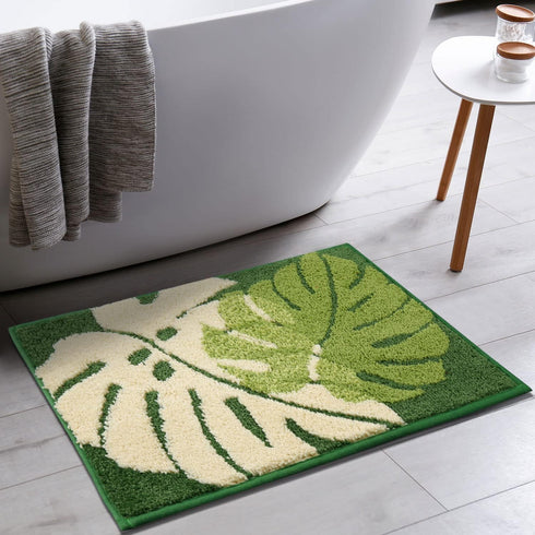 Hi Space Bathroom Rugs 24x16IN Blue Leaves Bath Mat for Bathroom Non Slip Machine Washable Soft Microfiber Absorbent Cute Bath Rug Plush for Tub S...