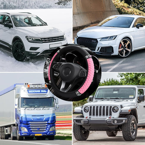 Bling Car Steering Wheel Cover, 15 Inch Rhinestones Soft Leather Elastic Steering Wheel Protector, Sparkly Crystal Diamond for Women Girls, Car In...