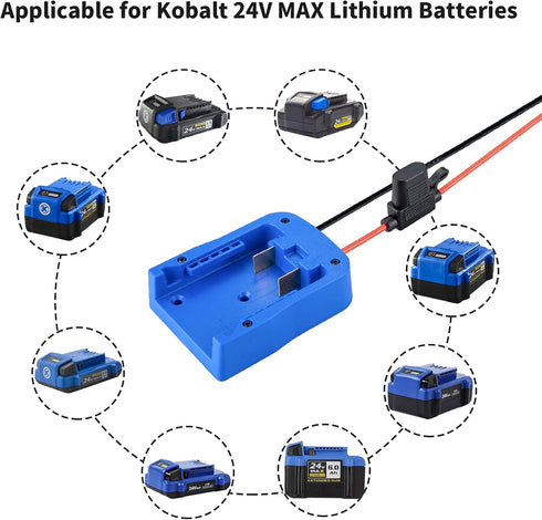 Power Wheel Adapter for Kobalt 24V Max Battery with Fuse & Wire terminals, Power Connector for Rc Car, 14 Gauge Robotics, Rc Truck, DIY use, Work ...
