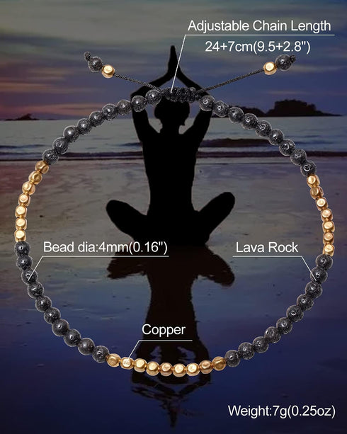 Lava Rock Stone with Copper Beads Ankle Bracelets for Women Essential Oils Diffuser Worry Stone Healing Crystals Beach Foot Jewelry...