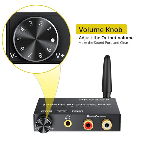 PROZOR 192kHz Digital to Analog Audio Converter with 5.0 Bluetooth Receiver,Optical to RCA Converter with Volume Adjustable, Optical Coaxial Bluet...