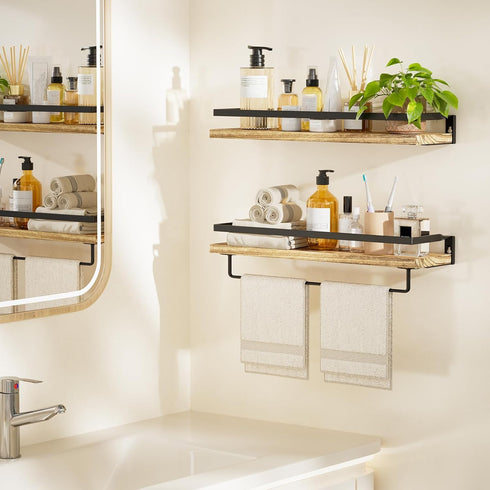 AMADA HOMEFURNISHING Bathroom Shelves with Towel Bar, Floating Shelves, Wall Shelves for Bathroom/Living Room/Kitchen/Bedroom, Light Brown Shelves...